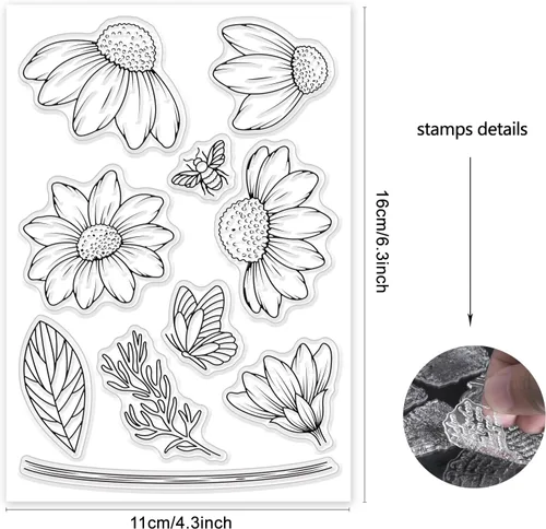 Miniatura 2 de ORIGACH Sellos transparentes de margaritas, sellos de silicona transparente floral para hacer tarjetas, álbumes de recortes, decoración de álbumes