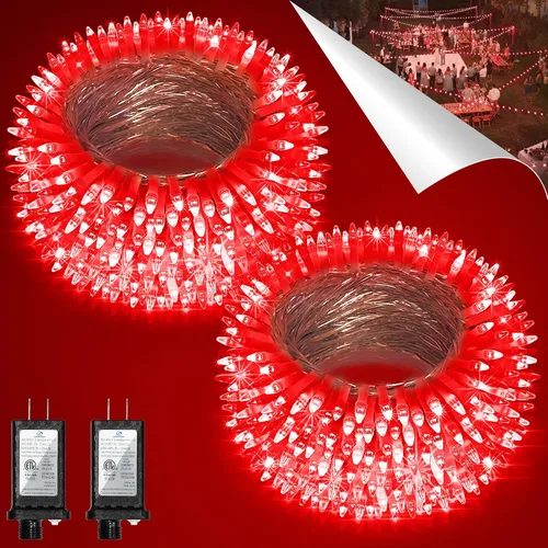 Miniatura 25 de Paquete de 2 Total 200 Pies 600 Luces LED de Navidad en Cadena, Luces de Árbol de Hadas Blanco Frío Conectables, 8 Modos y Temporizador Luces