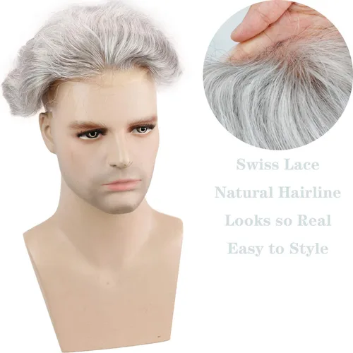 Miniatura 2 de Voloria Red de monofilamento de tupé para hombre con PU alrededor de la base de cabello humano virgen europeo encaje frontal para hombre postizo 10%