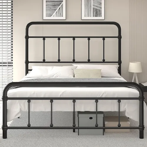 Miniatura 9 de Giselle - Base de cama individual con cabecera para niños, de metal antiguo vintage, base de colchón de plataforma, 49 pulgadas de alto, no necesita