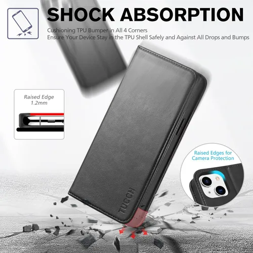 Miniatura 6 de TUCCH Funda tipo cartera para iPhone 14 de 6.1 pulgadas, [3 tarjetas] ranuras [bloqueo RFID] Funda de piel sintética, con funda interior de TPU a