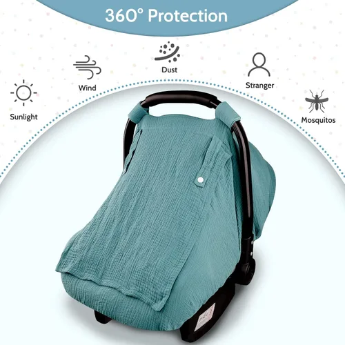 Miniatura 4 de Fundas de asiento de automóvil de muselina para bebés, funda de asiento de automóvil de verano para niños y niñas con ventana transpirable, toldo