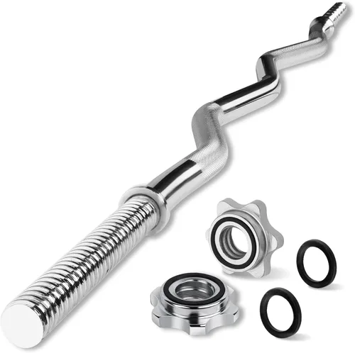 Miniatura 15 de Yes4All Standard Straight Barbell 60" & EZ Curl Bar 47", Capacity 200 to 480 LB, Weight Bar 1" to 2" Diameter - Star Lock Collars, Rubber Ring, I.