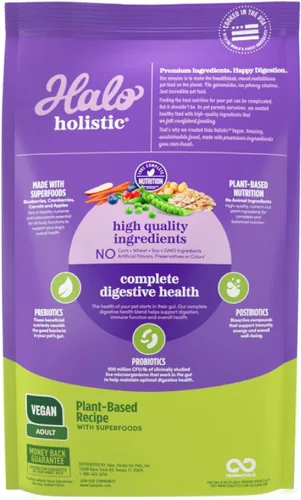 Miniatura 2 de Halo Receta holística a base de plantas con superalimentos, salud digestiva completa, bolsa de comida seca vegana para perros, fórmula para adultos