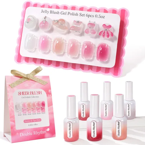 Miniatura 18 de Double Rhythm Juego de 6 esmaltes de gel sin hema, de 0.50 onzas, del mismo color, del mismo color, con el mismo color que se remoja, kit de esmalte