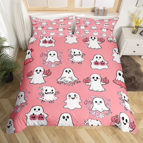 Miniatura 20 de Manfei Juego de funda de edredón con diseño de calabaza, tamaño individual, funda de edredón con 1 funda de almohada, juego de ropa de cama de 2