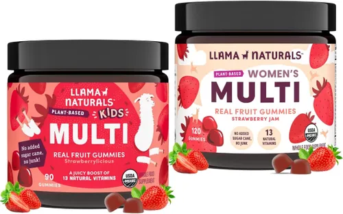 Llama Naturals Gomitas multivitamínicas de fruta real | Vitaminas integrales a base de alimentos para niños y mujeres | Sin azúcar de caña añadida |