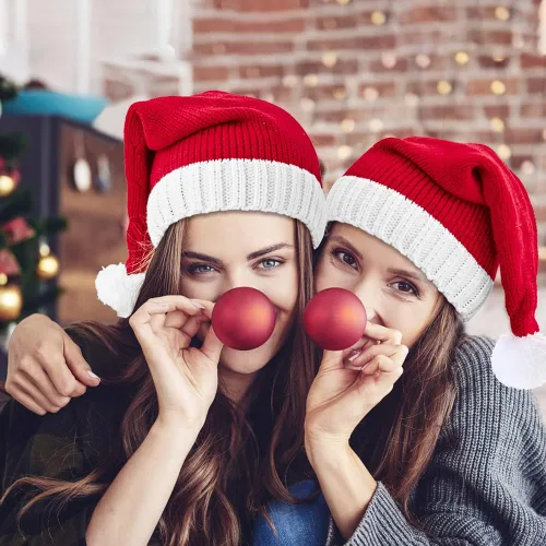 Miniatura 4 de DIYDEC Paquete de 2 sombreros de Papá Noel, gorro de Navidad rojo de Papá Noel para adultos y niños, cálido gorro de Navidad para Navidad
