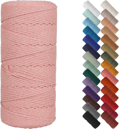 Miniatura 49 de Cordón de macramé de 1/8 pulgadas 220 yardas (200 metros) suministros naturales de macramé, hilo de macramé, cuerda de algodón de color, cuerda