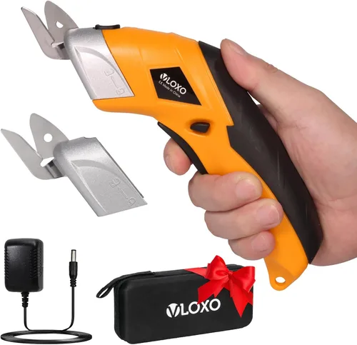 VLOXO Tijeras eléctricas, cortador de cartón inalámbrico, tijeras de tela eléctrica, mini cortador de caja con cuchillas, multiherramienta Amarillo