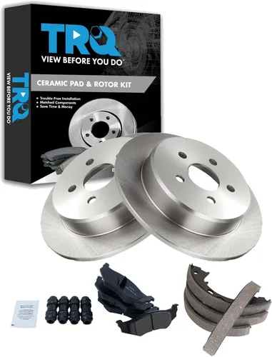 Miniatura 112 de TRQ Kit de pastillas de freno y rotor Posi trasero premium con zapatas de estacionamiento para camión GM SUV