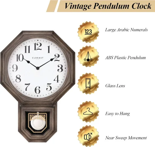 Miniatura 3 de CLXEAST Reloj de Pared de Péndulo, Relojes de Pared de Péndulo Regulador de Escuela Grandes para Decoración de Sala de Estar, Plástico con Acabado