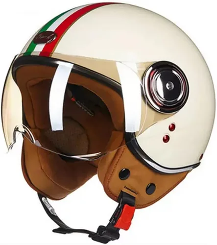 Casco de motocicleta aprobado por el DOT, casco retro 3/4 de cara abierta con visera, casco vintage para scooter para mujeres y hombres adultos