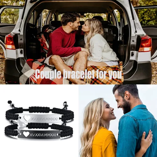 Miniatura 2 de XUANPAI Personalized Handmade Braided Bracelet with Hollow Heart Symbol Adjustable Rope Woven Bangle for Couple