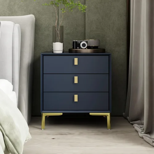 Miniatura 9 de Homsee Mesita de noche de 3 cajones, moderna mesita de noche con almacenamiento, mesa auxiliar versátil con patas de metal para dormitorio, sala