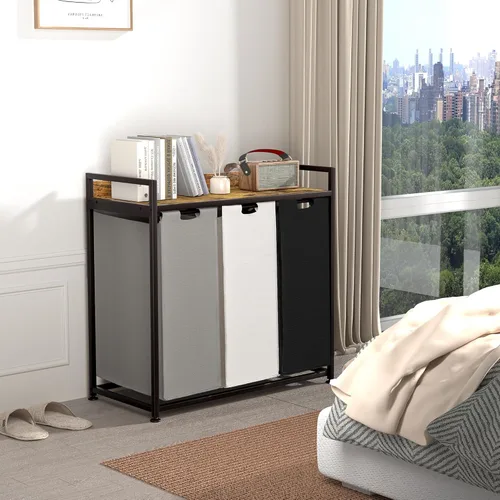 Miniatura 3 de Herture Cestos para la ropa sucia con estante, cesta de lavandería de 3 secciones, clasificador de ropa con extraíble grande, bolsas de 3
