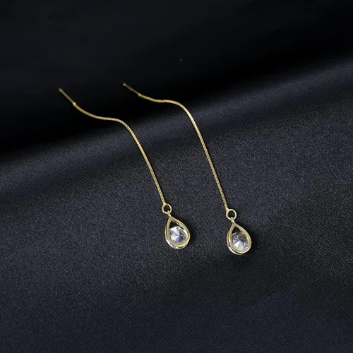 Miniatura 5 de Reffeer Solid 925 Sterling Silver CZ Droplet Chain Dangle Earrings for Women Girls Crystal Dangle Earrings Threader Tassel