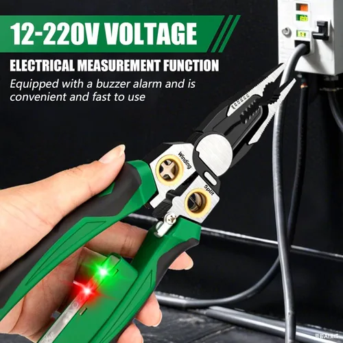 Miniatura 5 de Pelacables de 8 en 1 con probador de voltaje, alicates pelacables multifuncionales de alta resistencia mejorados, alicates eléctricos profesionales