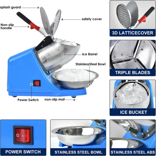 Miniatura 3 de Máquina eléctrica de hielo afeitado, con picahielo y cuchara, 3 cuchillas de máquina eléctrica de cono de nieve (300 W, 2200 r/min), máquina