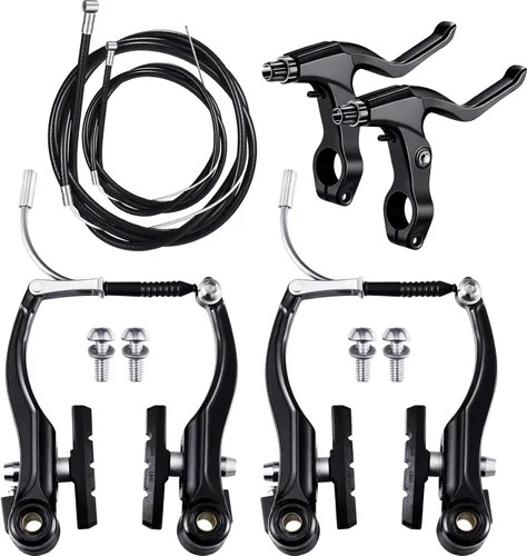 Juego completo de frenos de bicicleta, negro delantero y trasero bicicleta MTB híbrido freno interior y exterior cables y palanca kit incluye pinzas