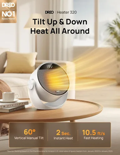 Miniatura 2 de Dreo Calentador de espacio de 1500 W, inclinación ajustable de 60°, calentadores eléctricos portátiles de 10.5 pies/s para uso en interiores