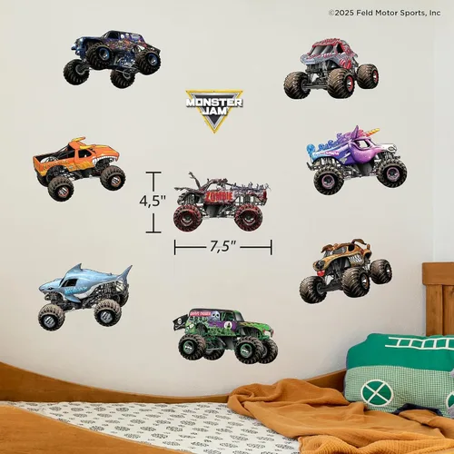 Miniatura 5 de Paquete de calcomanías de pared de Monster Jam Trucks - Grave Digger Son-Uva Digger El Toro Loco Megalodon Zombie ThunderROARus Sparkle Smash