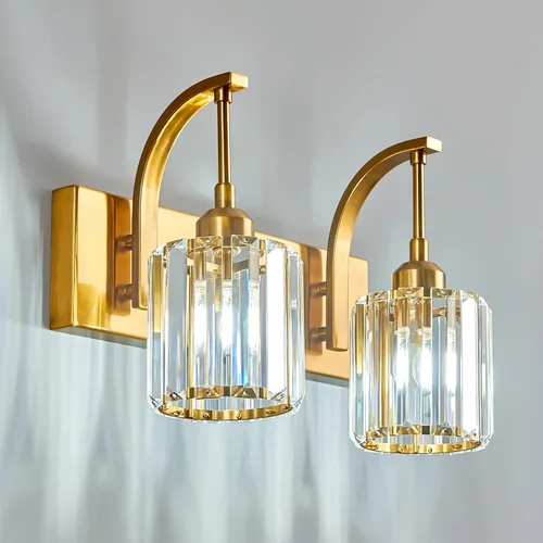Miniatura 50 de Luces de tocador de cristal de 3 luces negras para tocador de baño, modernas lámparas de baño de cristal sobre espejo de 23.62 pulgadas de largo