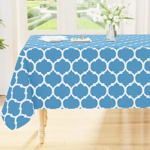 Miniatura 27 de Smiry Mantel redondo de plástico para mesa, mantel de vinilo impermeable con parte trasera de franela para mesas redondas, lavable y a prueba