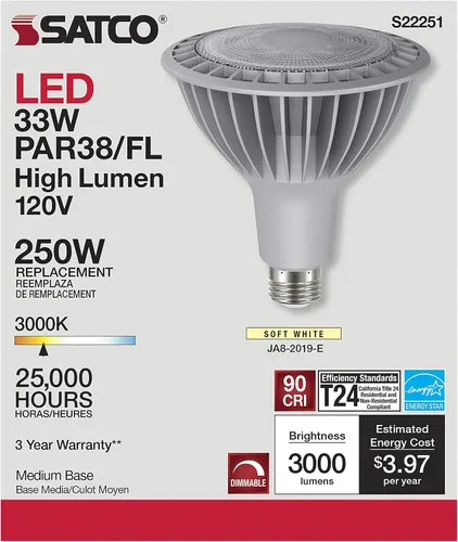 Miniatura 3 de Satco S22251 LED PAR38 de 33 vatios de alto lumen; 3000 K; base media; 120 voltios, paquete de 6 cumple con California