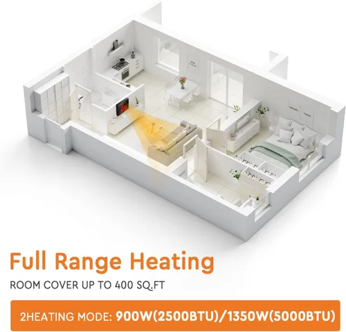 Miniatura 8 de COSTWAY - Chimenea eléctrica de inserción de 25 pulgadas de ancho, calentador empotrado y de pie de 900/1350W con control remoto, 3