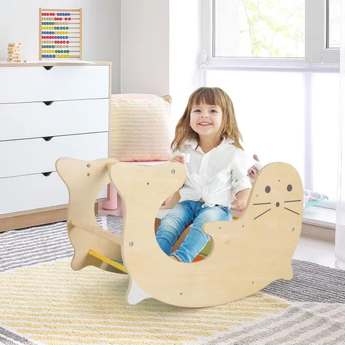 Miniatura 9 de Olakids Arco de escalada para niños pequeños, 3 en 1 de madera para niños, juguete de caballo mecedor escalador, mesa de juego para bebé, Pikler