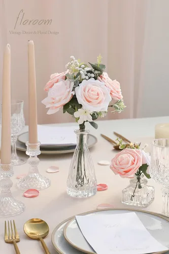 Miniatura 2 de Floroom Flores artificiales, 25 piezas de rosas falsas de espuma con tallos para ramos de boda, despedidas de soltera, centros de mesa rosados