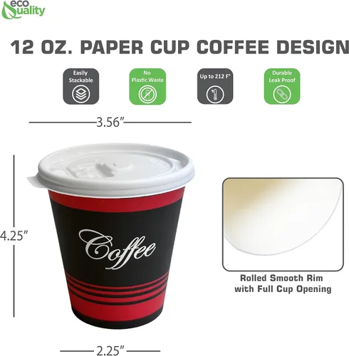 Miniatura 3 de Tazas de café de papel de grado restaurante de 12 onzas con tapas blancas, 120 unidades por EcoQuality vasos desechables para bebidas frías