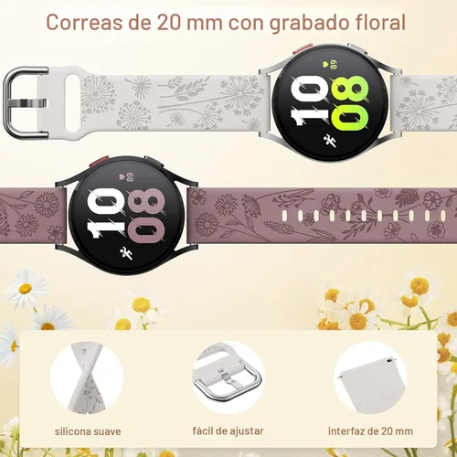 Miniatura 2 de Flower Engraved Bands Compatible with Samsung Galaxy Watch 7/ FE/ 6/5/ 4/ Active 2 40mm 44mm/ 5 Pro 45mm/ Watch 6/4 Classic 43mm 47mm 42mm 46mm, 3