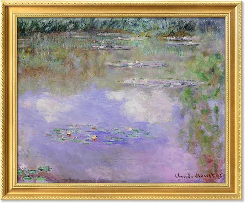 Miniatura 87 de IPIC - Reproducción artística de los lirios de agua de Claude Monet 1906, impresiones giclée coinciden con el marco dorado clásico, arte de pared