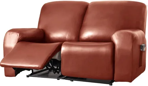 Miniatura 14 de Vctops - Funda elástica de 6 piezas para sofá biplaza reclinable, de cuero sintético impermeable, protector de muebles antideslizante con borde Negro