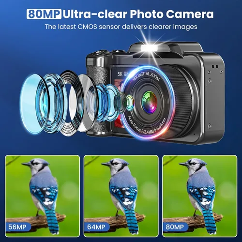 Miniatura 3 de Cámara digital de 5K 80 megapíxeles con pantalla dual de 3.5"+2" para fotografía con enfoque automático, cámara de videoblogs de 18X zoom digital