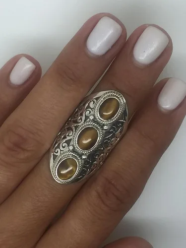 Miniatura 4 de Koral Jewelry - Anillo de encaje con diseño de ojo de tigre (3 piedras)
