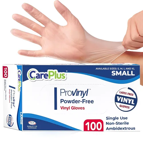 Miniatura 15 de Care Plus – Guantes de vinilo desechables, sin talco, transparentes, sin látex, hipoalergénicos, caja de 100, M Vinilo transparente