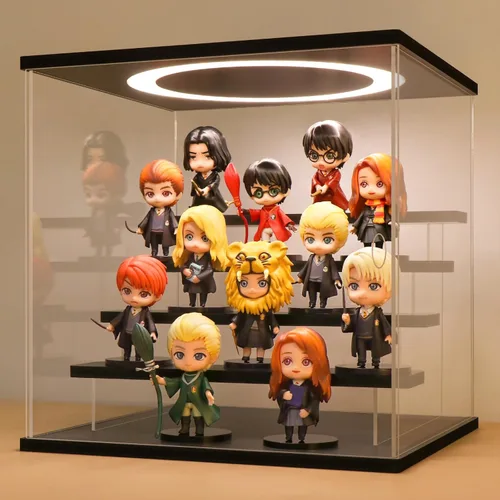 Miniatura 13 de LASOA Vitrina acrílica de 3 niveles con luz LED ajustable, caja transparente para figuras de acción, coleccionables y miniaturas, estante