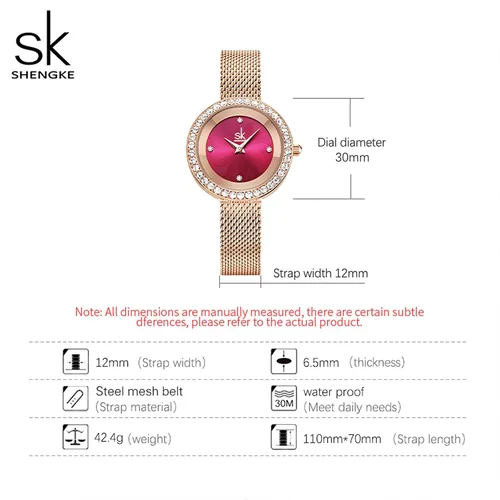Miniatura 2 de SHENGKE Reloj de mujer de lujo analógico de cuarzo de moda de cuarzo para mujer, reloj impermeable para mujer Relogio Feminino, K0169-rosa rojo