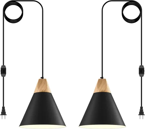 Miniatura 15 de Luz Colgante Negra Paquete de 2, 9.4 pulgadas - Luz Colgante de Estilo Rústico, Luces Colgantes Modernas, Luces Colgantes de Cocina para Oficina