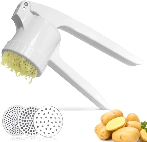 LHS Ricer de papas, triturador de papas para papas con 3 discos intercambiables, triturador de papas de gran capacidad y herramienta de cocina para