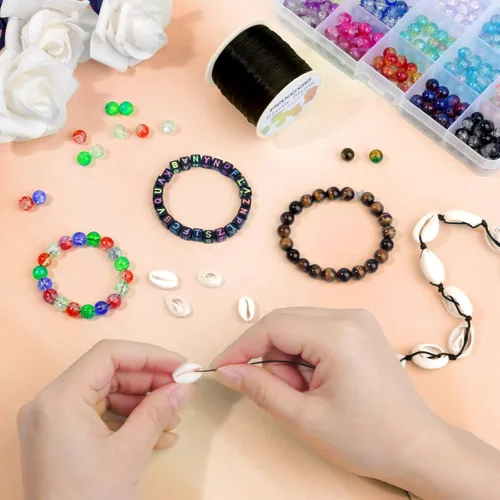 Miniatura 6 de Cuerda elástica negra Paxcoo, cordón elástico para cuentas para pulseras, collares, fabricación de joyas y suministros para enhebrado