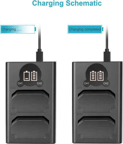 Miniatura 5 de NEEWER Paquete de 2 baterías de repuesto NP-FZ100 de 2280 mAh y cargador USB dual con pantalla LCD, compatible con Sony ZV-E1 A7III A7IV FX3 FX30