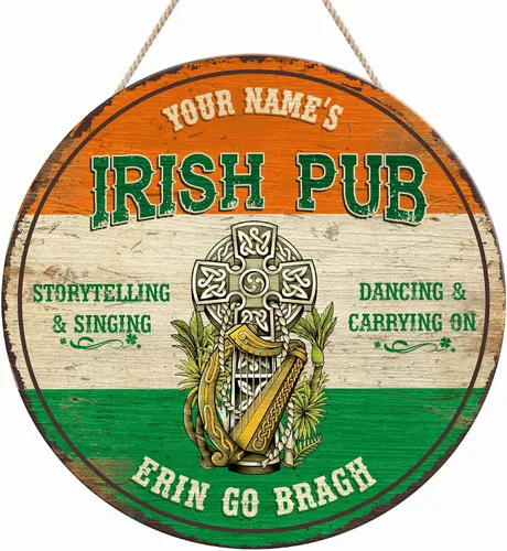 Miniatura 20 de ARTSY WOODSY Letrero de madera de pub irlandés personalizado (no tallado real), decoración del día de San Patricio, accesorios de placa de arte
