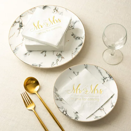 Miniatura 8 de Crisky Servilletas Mr and Mrs Gold Cóctel Bebidas Postre para Boda Ducha Compromiso Decoración de Fiesta Suministros de Decoración de Mesa de Dorado