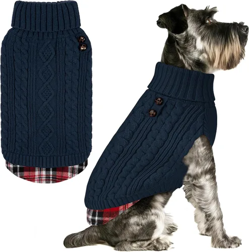 Miniatura 25 de KYEESE - Suéter para perro mediano, suéter tejido con estampado de cuadros, cálido abrigo de mascotas para otoño e invierno