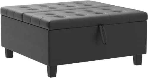 Miniatura 4 de Naomi Home Ciara - Banco otomano tapizado de cuero negro de 35 pulgadas, mesa auxiliar cuadrada grande de almacenamiento, caja de juguetes, taburete