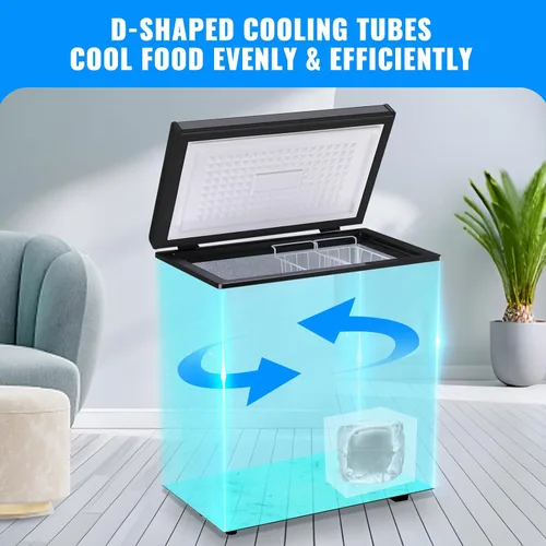 Miniatura 5 de DEMULLER Congelador de pecho de gran capacidad (hasta -11.2 ℉) con dos cestas extraíbles independientes, color negro, tamaño compacto para el hogar
